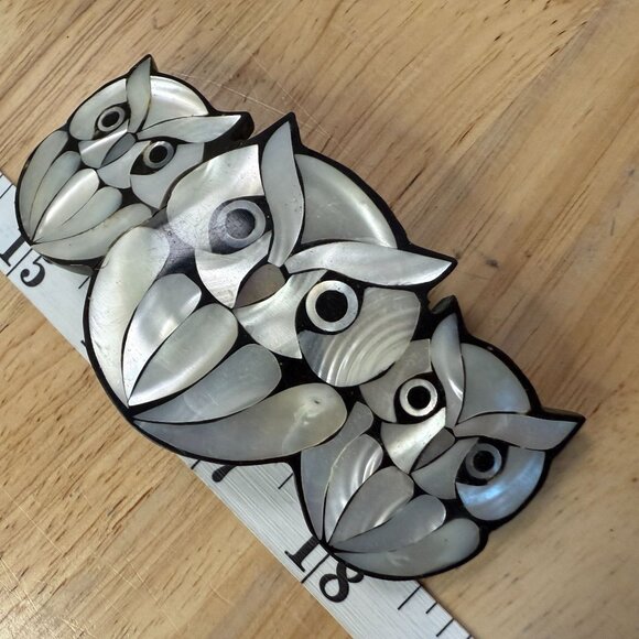 Vintage Lee Sands Owl Barrette Mother-Of-Pearl Inlay Hair Clip 1970s/1980s Handm - Picture 9 of 9